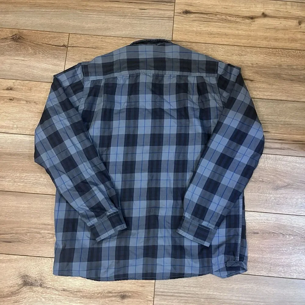 The North Face Blue Plaid Pearl Snap Flannel Button Up Shirt Men's Large Outdoor